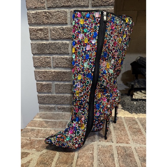 AZALEA WANG Ecstatic Multi Stiletto Rhinestone Tall Boots Size 10 Barbiecore - Picture 4 of 16
